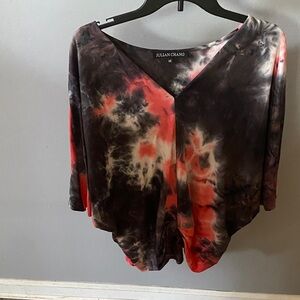 Julian Chang Women's Tie-Dye V-Neck Blouse in Red & Black & pink